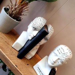 Small Antiqued Ceramic Phrenology Head & Bookends